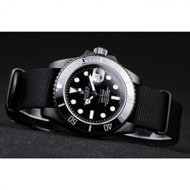 Swiss Rolex Submariner Pro-Hunter Black Fabric Strap Black Dial