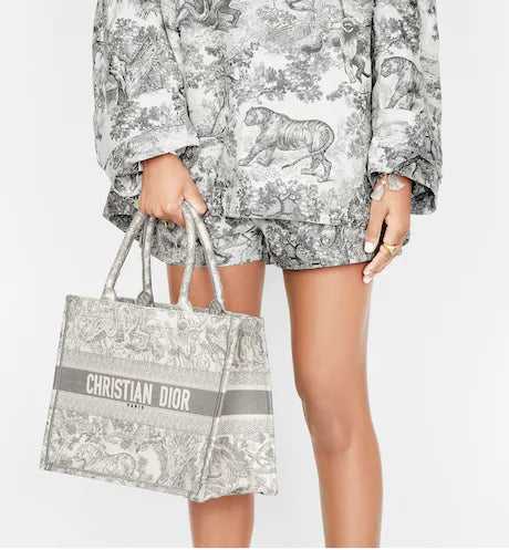 MEDIUM DIOR BOOK TOTE Gray Toile de Jouy Embroidery (36 x 27.5 x 16.5 cm)
