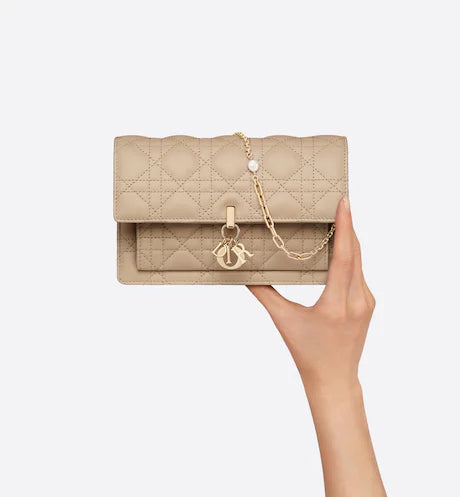 LADY DIOR CHAIN POUCH Sand-Colored Cannage Lambskin
