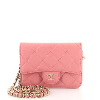 Chanel Classic Flap Card Holder on Chain Quilted Caviar Mini