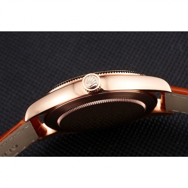 Swiss Rolex Cellini Date White Dial Rose Gold Case Brown Leather Strap