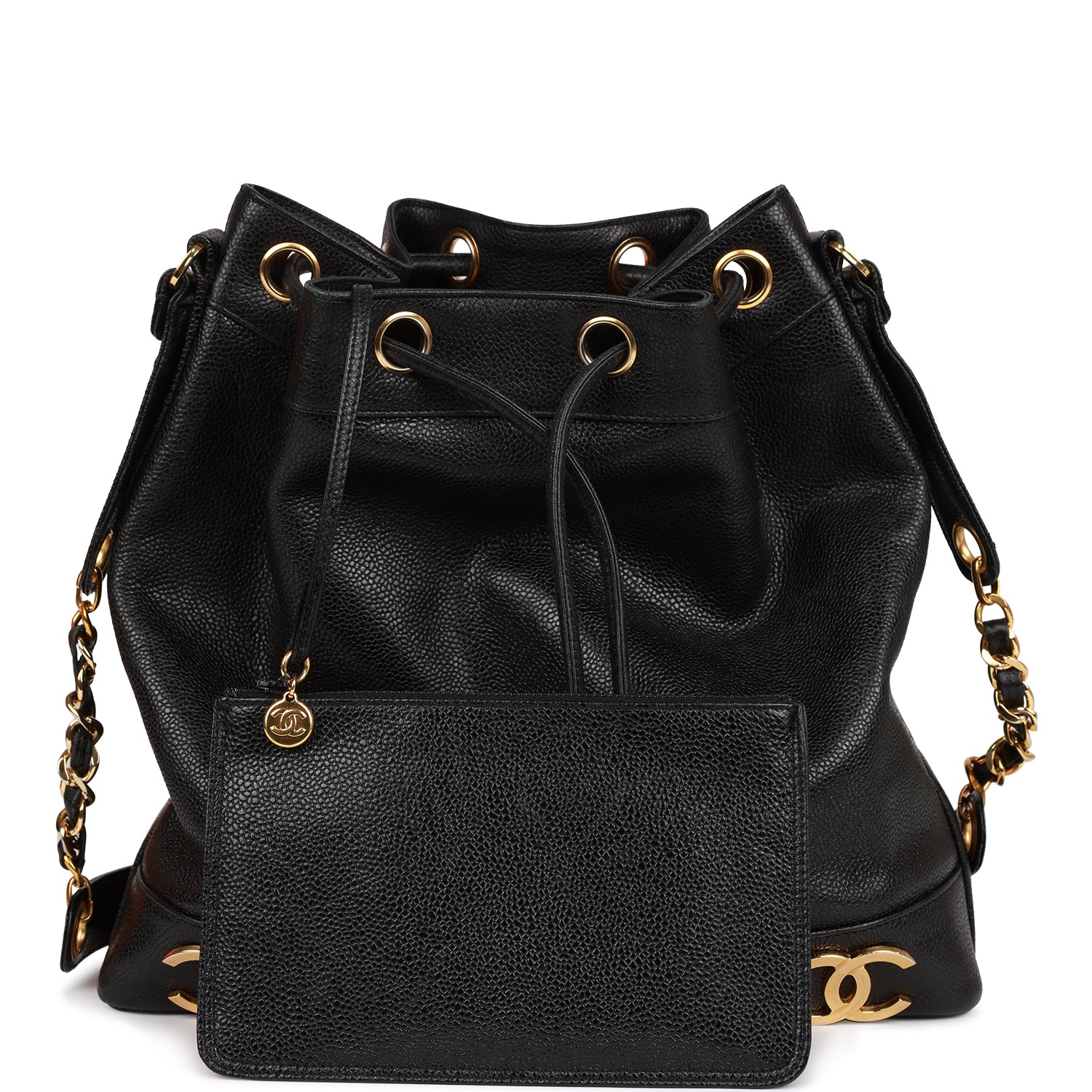 Vintage CC Bucket Bag Black Caviar Gold Hardware