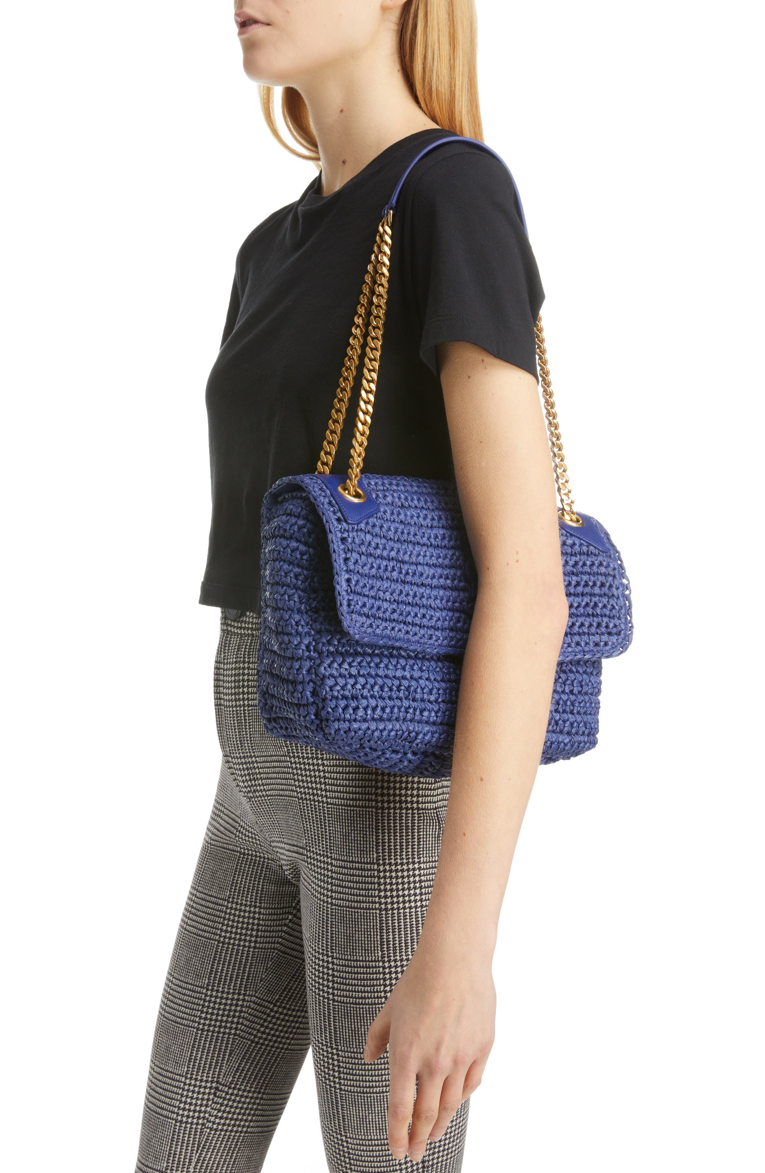YSL Niki Medium Chain Bag in Raffia and Leather