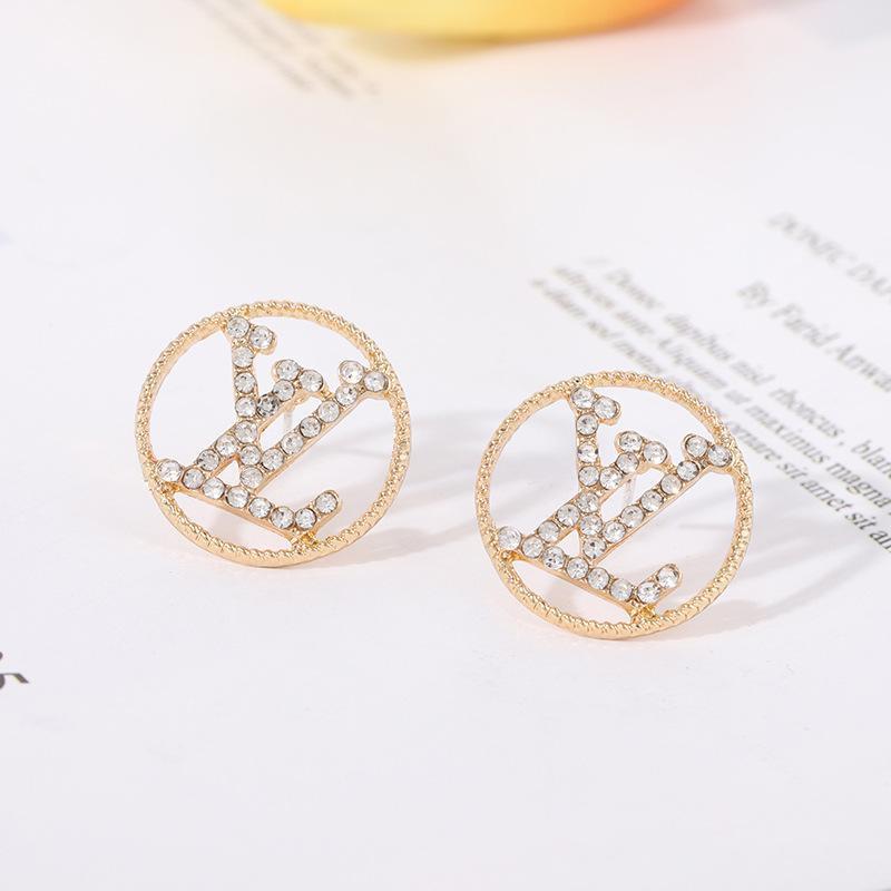 Round Letter Rhinestone Earrings