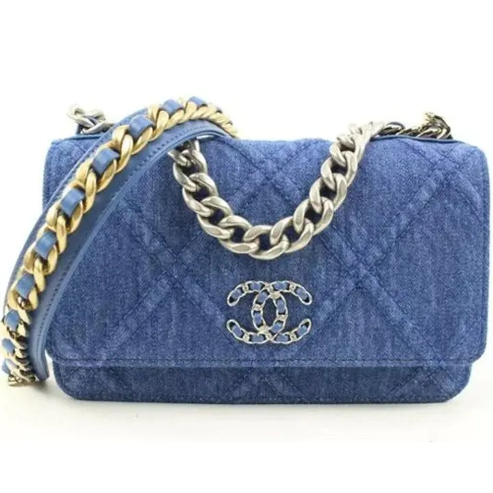 Wallet on Chain 22p Silver Gold Quilted 19 Flap Woc S126c49 Blue Denim Cross Body Bag