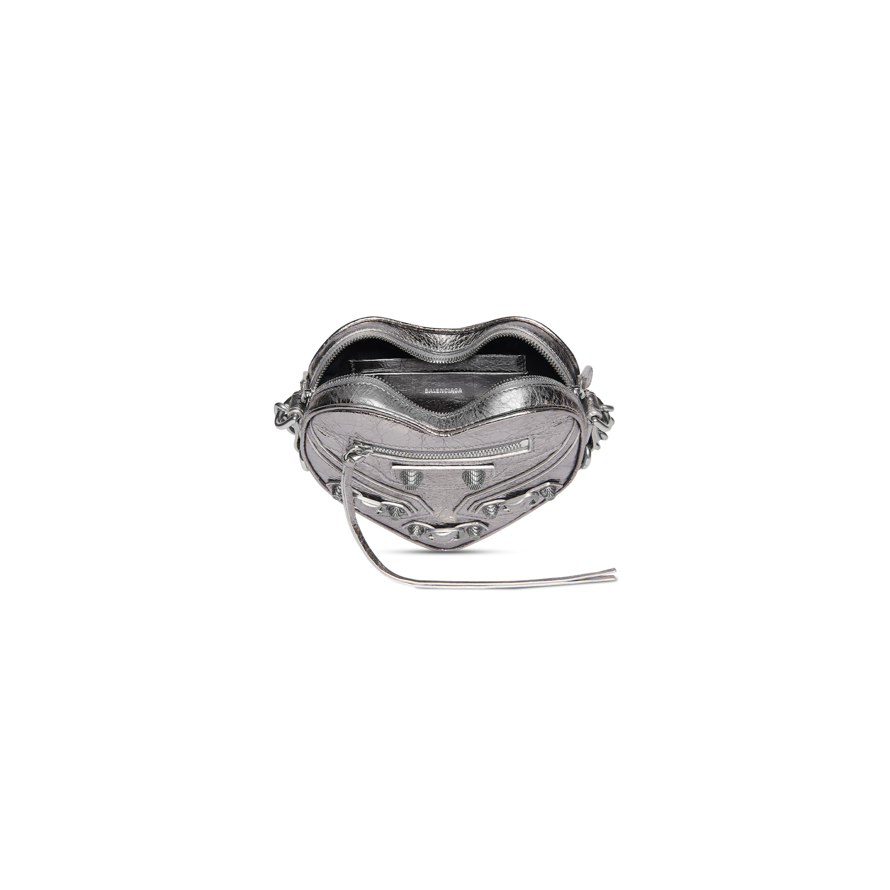 WOMEN'S LE CAGOLE HEART MINI BAG METALLIZED IN SILVER