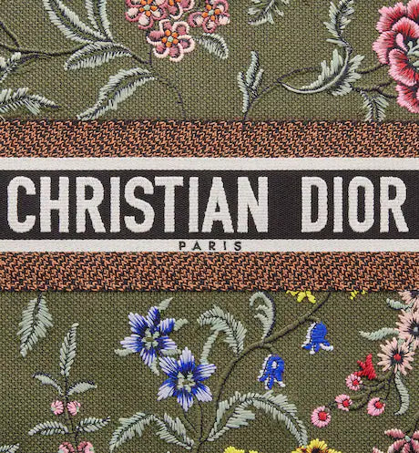 LARGE DIOR BOOK TOTE Green Multicolor Dior Petites Fleurs Embroidery (42 x 35 x 18.5 cm)