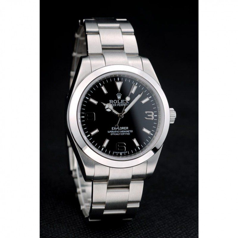 Swiss Rolex Explorer Stainless Steel Bezel Black Dial 42002