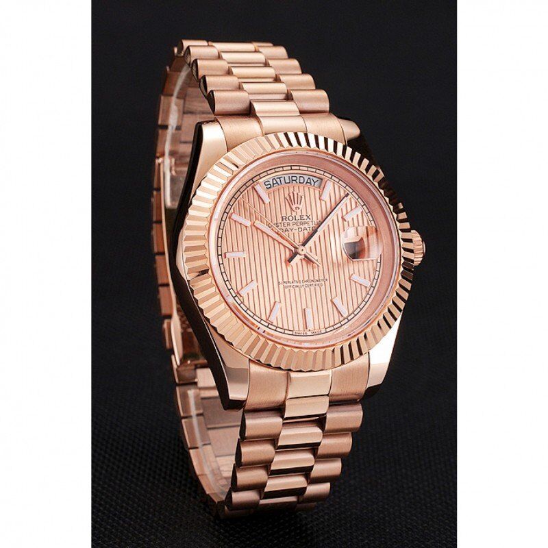 Swiss Rolex Day-Date 40 Rose Gold Etched Dial Rose Gold Case And Bracelet