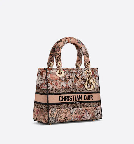 MEDIUM LADY D-LITE BAG Powder Pink Dior Jardin Magique Embroidery