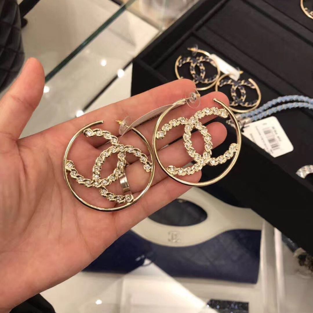 Large Circle Rhinestone Pierced Earrings