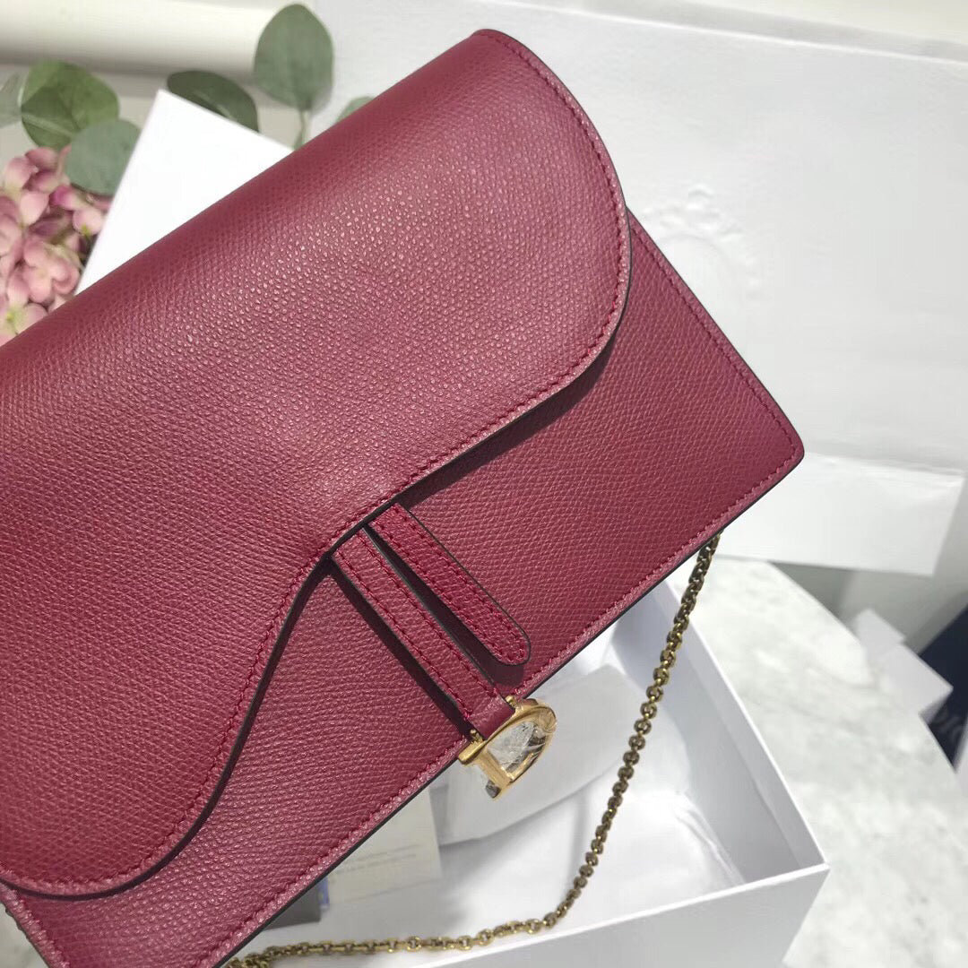 Dior Bordeaux Calskin Saddle Chain Clutch