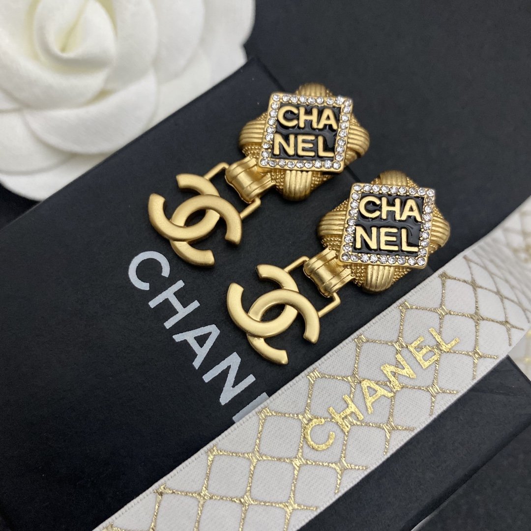 Luxury Letter Rhinestone Double C Pendant Earrings