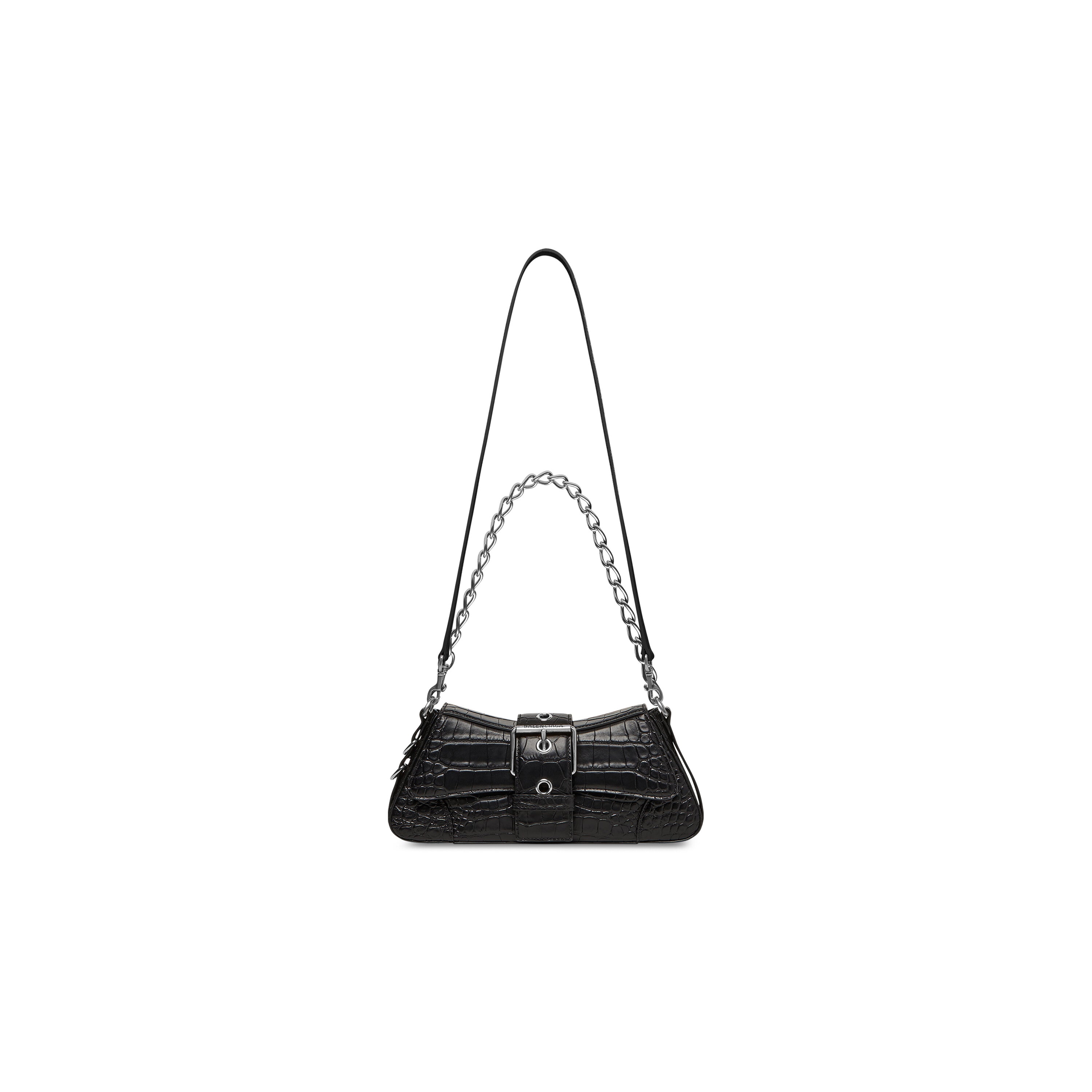 WOMEN'S LINDSAY SMALL SHOULDER BAG WITH STRAP CROCODILE EMBOSSED IN BLACK