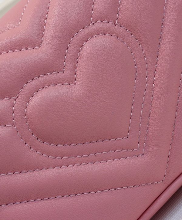 Gucci GG Marmont Waved Design Silver GG Buckle Women Latest Pink Quilted Super Mini Flap Handbag For Sale