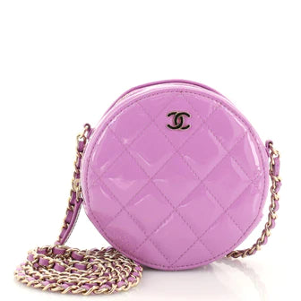 Round Clutch with Chain Quilted Patent Mini