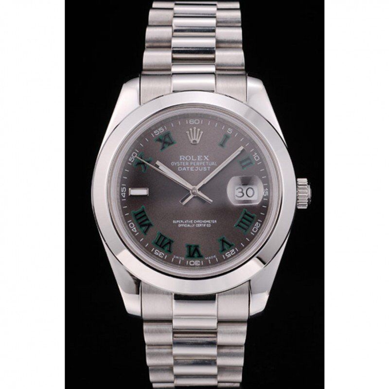Swiss Rolex DateJust Polished Stainless Steel Bezel Grey Dial 42000