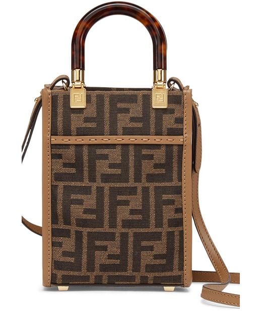 Fendi Mini Sunshine Shopper in Brown FF Fabric Mini Bag