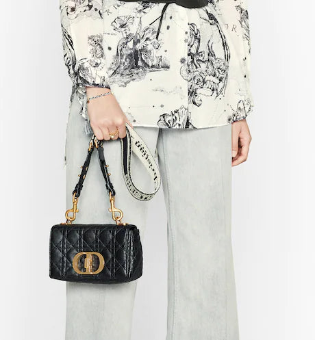 SMALL DIOR CARO BAG Black Supple Cannage Calfskin