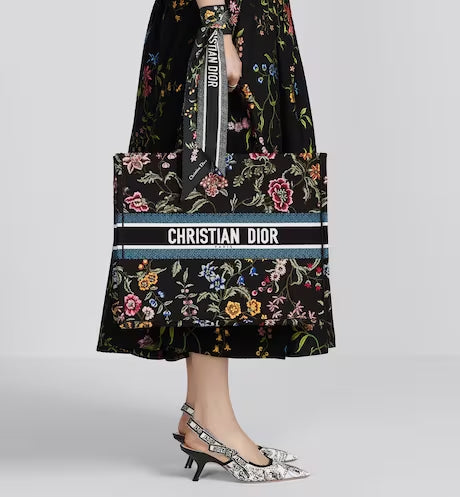 LARGE DIOR BOOK TOTE Black Multicolor Dior Petites Fleurs Embroidery (42 x 35 x 18.5 cm)