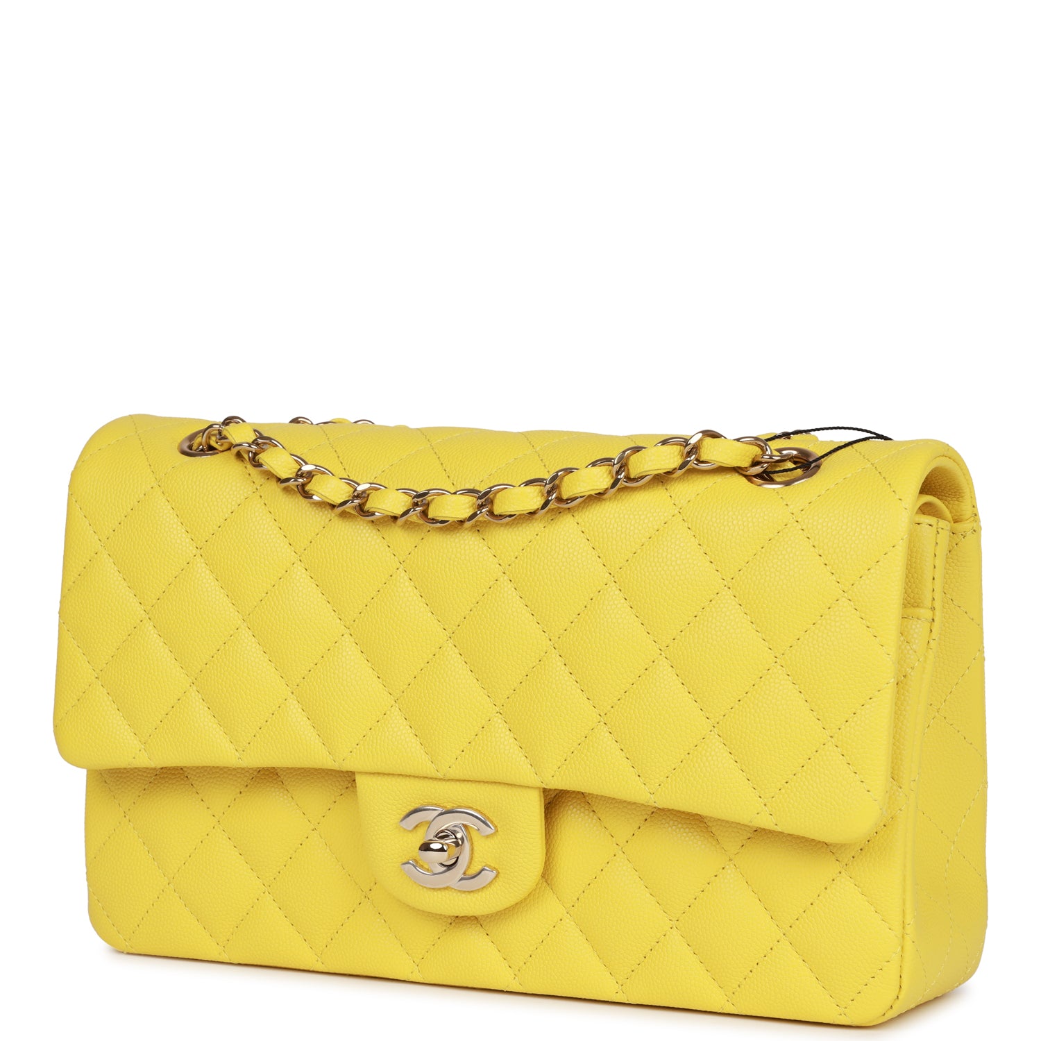 Medium Classic Double Flap Bag Yellow Caviar Light Gold Hardware