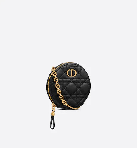 DIOR CARO ROUND POUCH WITH CHAIN Black Supple Cannage Calfskin