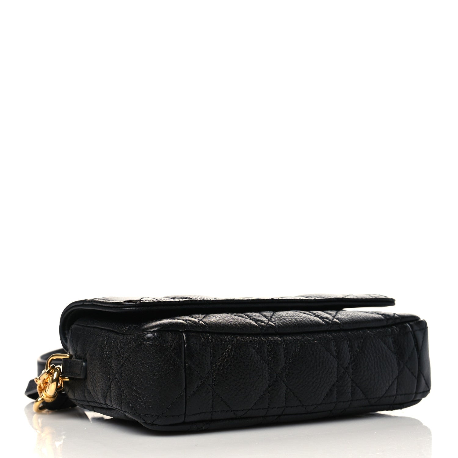 CHRISTIAN DIOR Supple Calfskin Cannage Caro Pouch with Chain Black