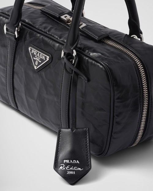 Prada Small antique nappa leather top handle bag - Black