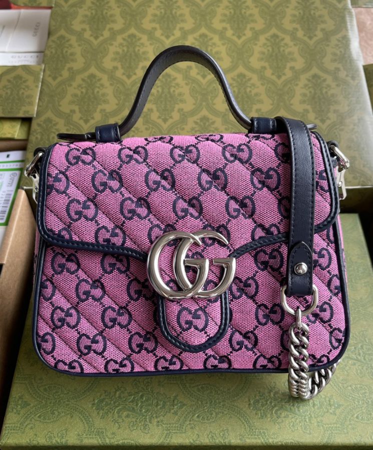 Gucci GG Marmont Multicolor Mini Top Handle Bag 583571 Pink