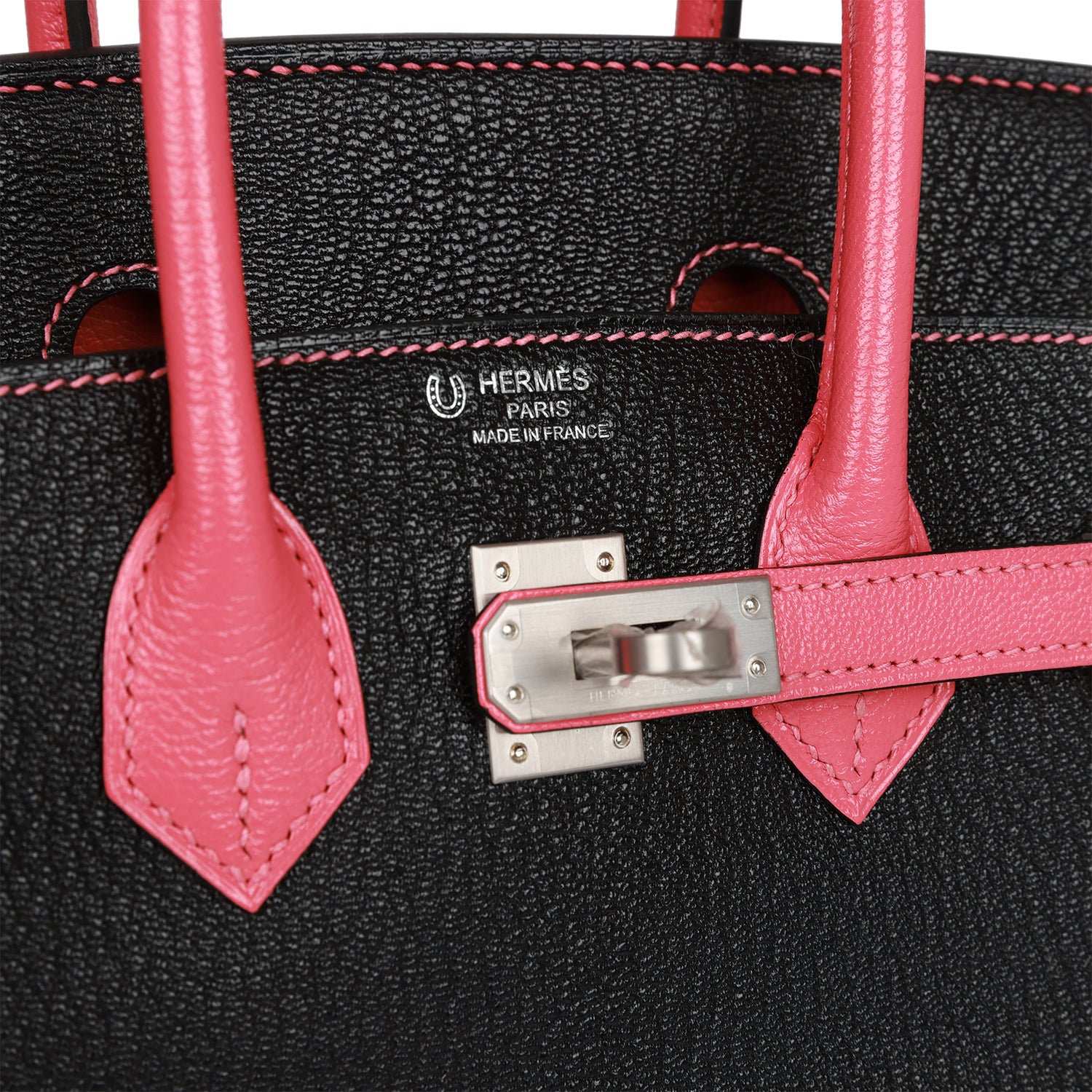 Hermès Special Order (HSS) Birkin 25 Black and Rose Azalee Chèvre Brushed Palladium Hardware
