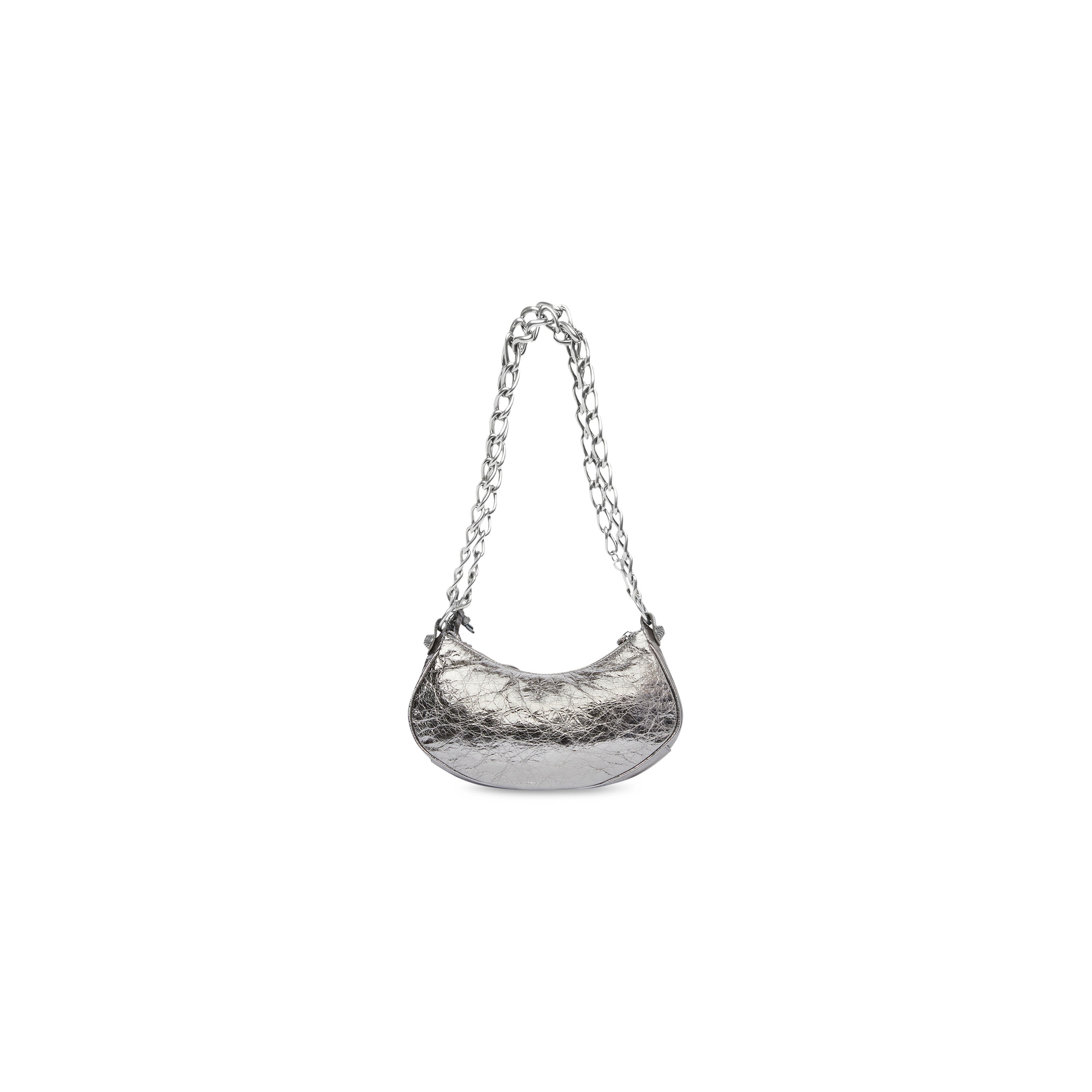 WOMEN'S LE CAGOLE XS SHOULDER BAG WITH CHAIN METALLIZED IN SILVER