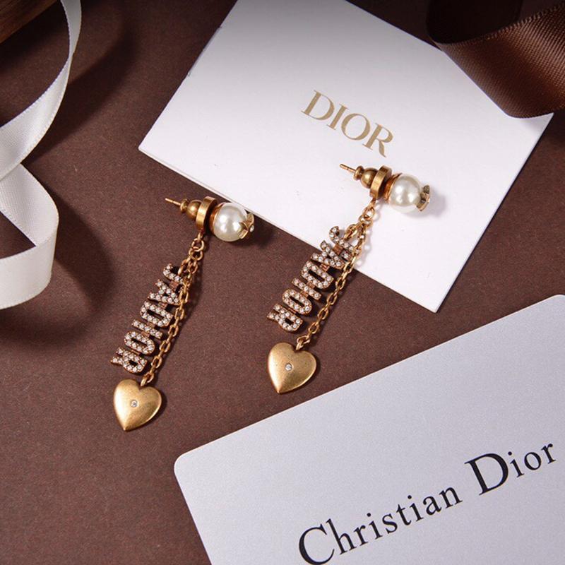 Vintage Rhinestone Letter Heart Pendant Earrings