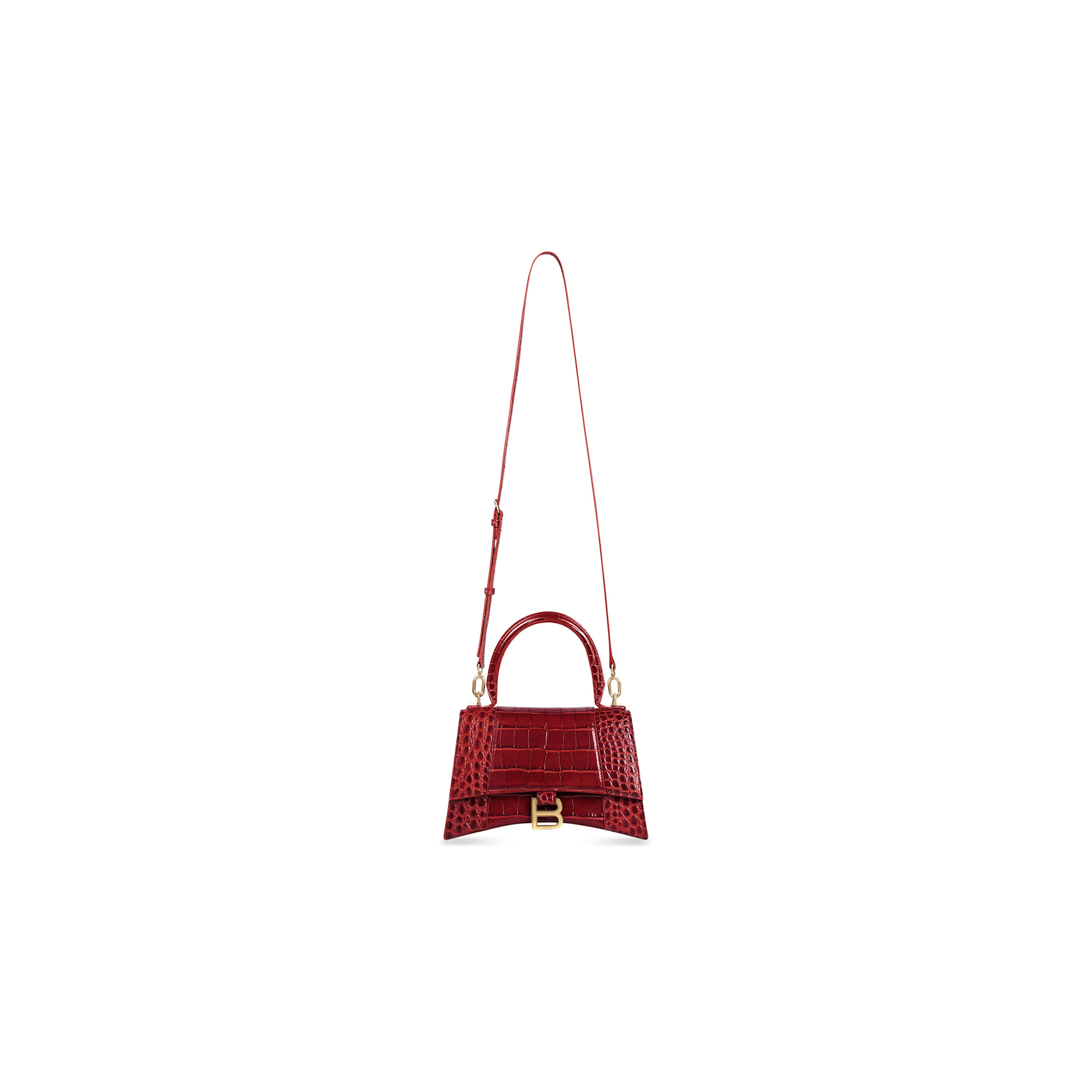WOMEN'S HOURGLASS SMALL HANDBAG CROCODILE EMBOSSED IN DARK RED