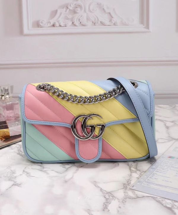 Gucci GG Marmont Colorful Matelasse Shoulder Bag Women Silver Logo Buckle Top Sale Chain Mini Crossbody Bag Online