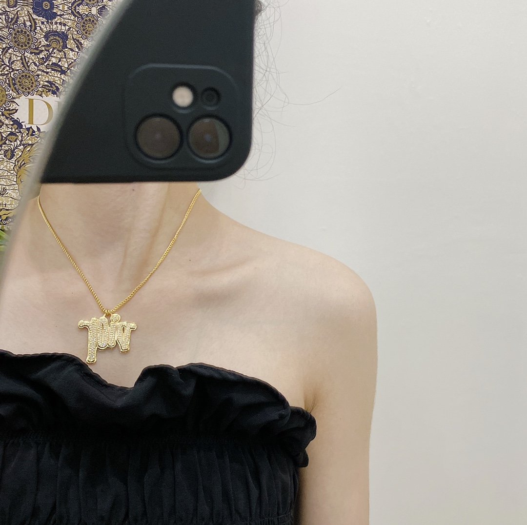 Luxury Rhinestone Letter Pendant Necklace