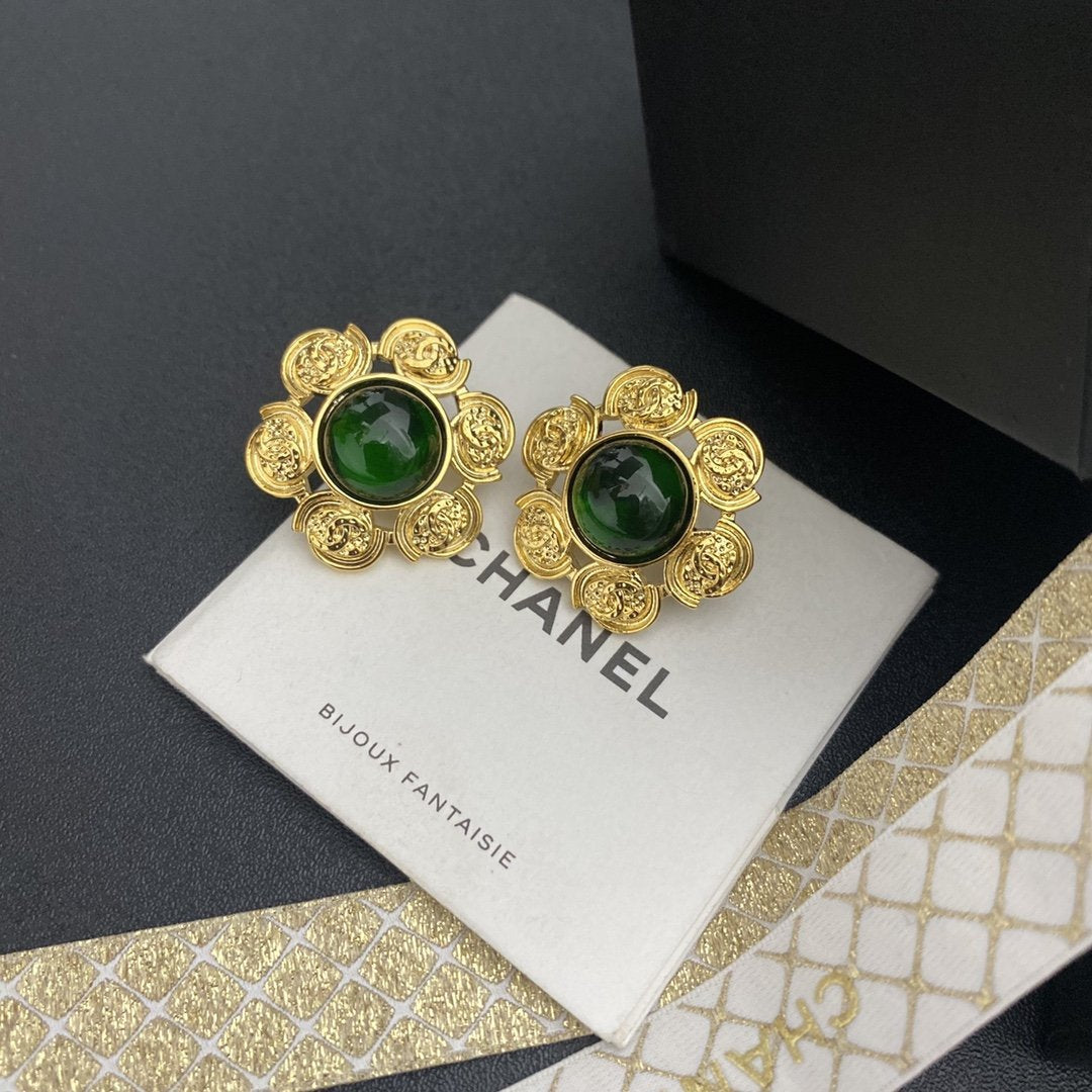 Classic Carved Emerald Earrings
