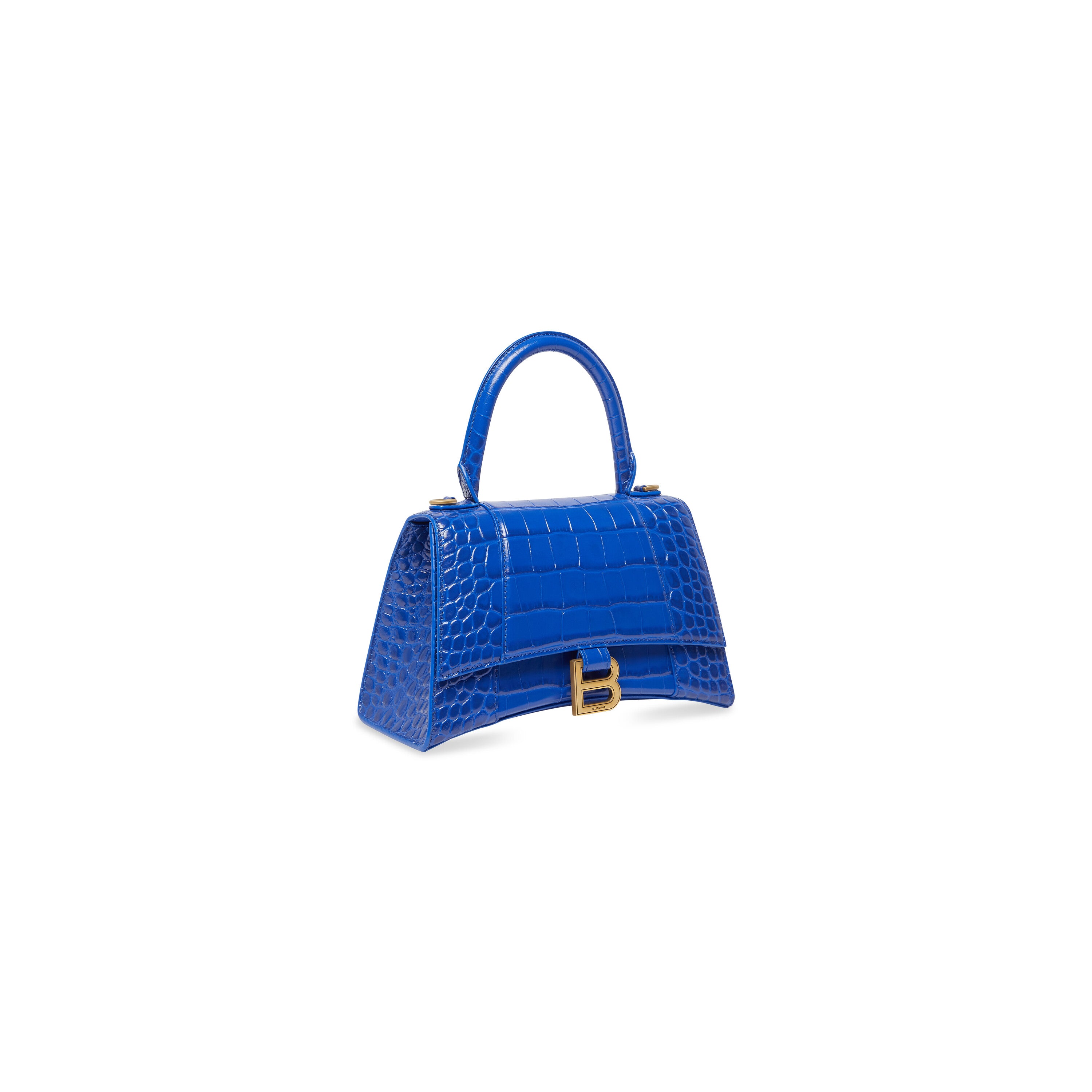 WOMEN'S HOURGLASS SMALL HANDBAG CROCODILE EMBOSSED IN ELECTRIC BLUE