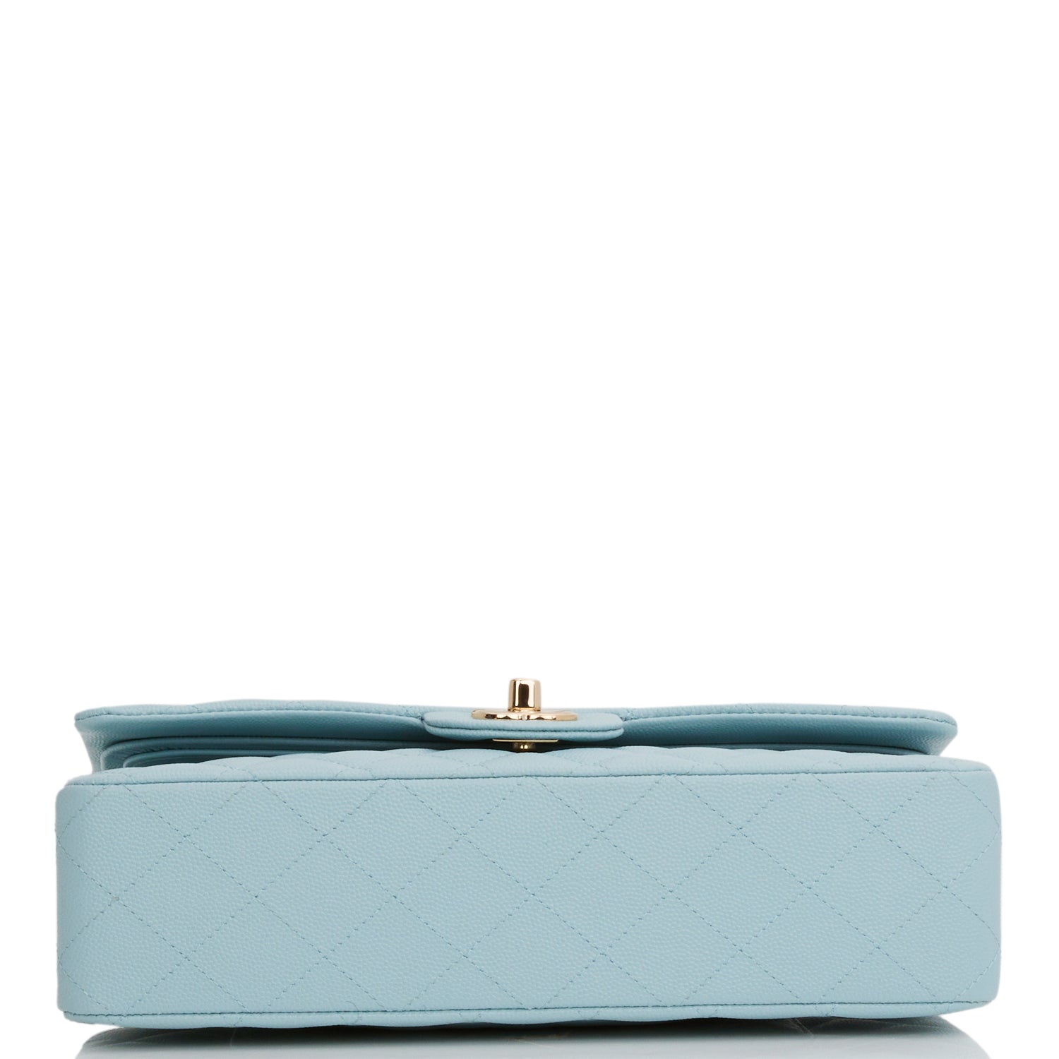 Medium Classic Double Flap Bag Blue Quilted Caviar Light Gold Hardware