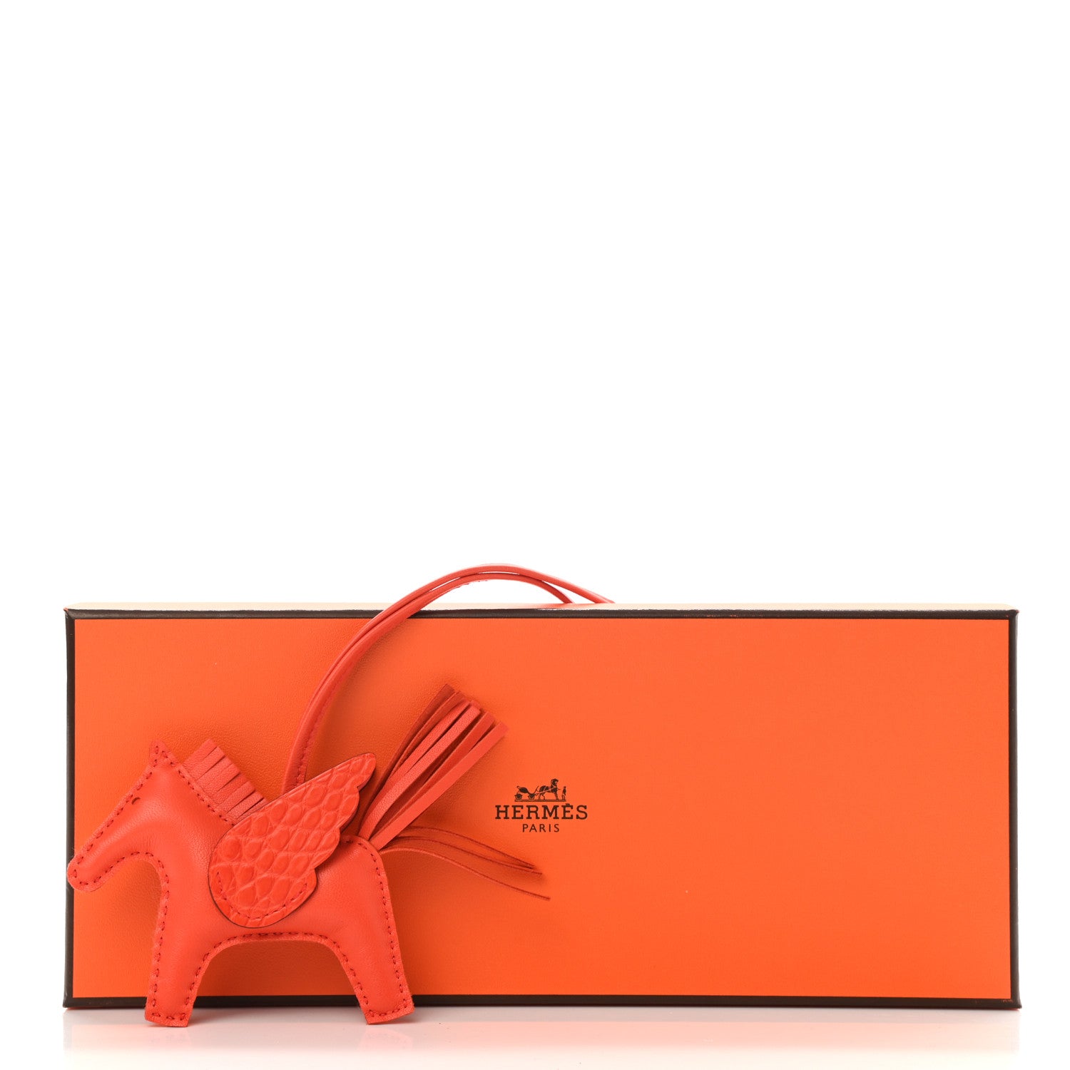 Hermès Milo Lambskin Matte Alligator Touch Grigri Rodeo Pegase Horse Bag Charm PM Orange Poppy Capucine