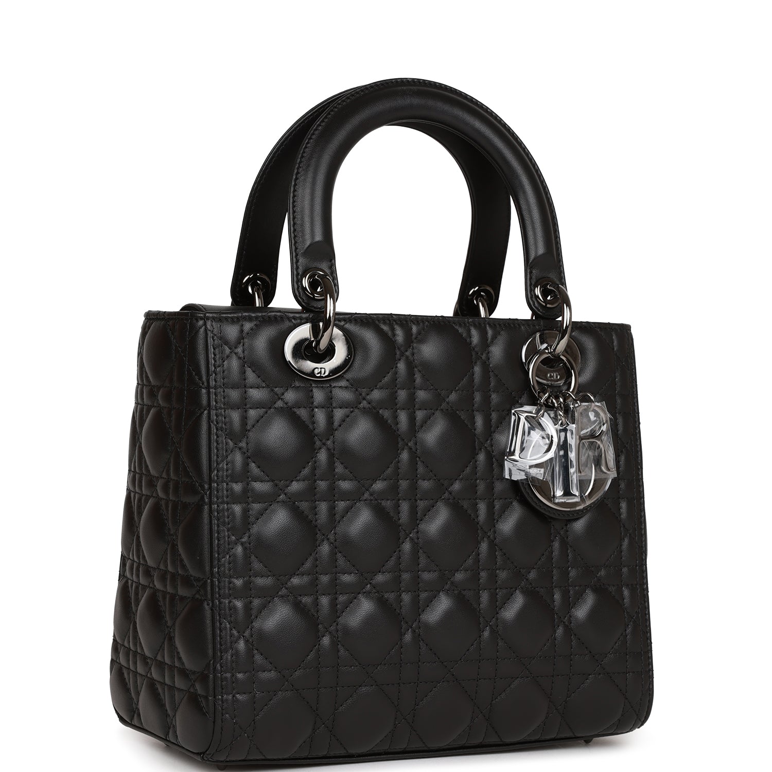 Christian Dior Medium Lady Dior Tote Black Lambskin Ruthenium Hardware