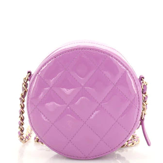 Round Clutch with Chain Quilted Patent Mini