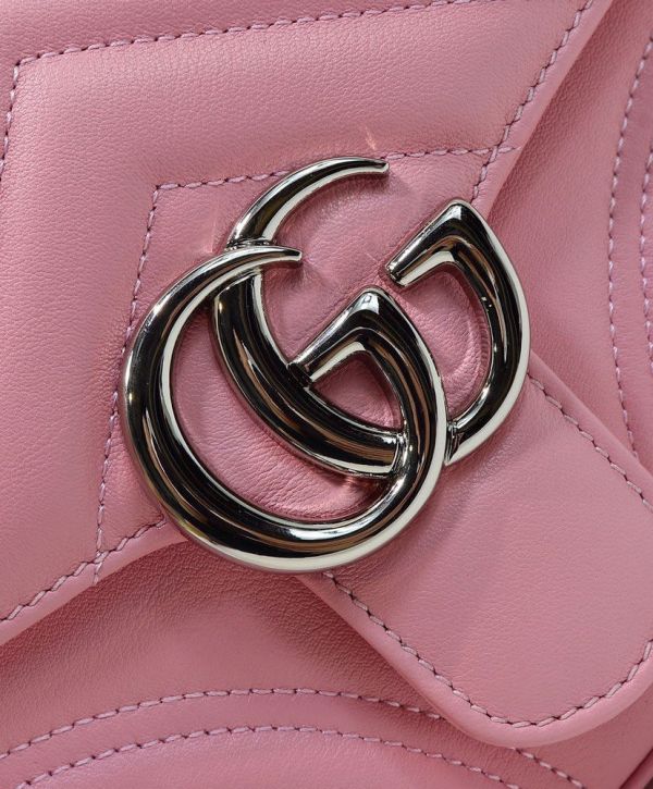 Gucci GG Marmont Silver Chain Shoulder Strap GG Logo Flap Female Pink Quilted Leather Single Top Handle Bag 2022 Price