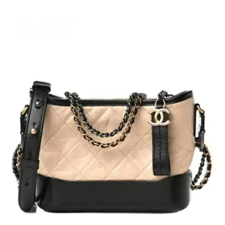 Aged Calfskin Quilted Small Gabrielle Hobo Beige Black
