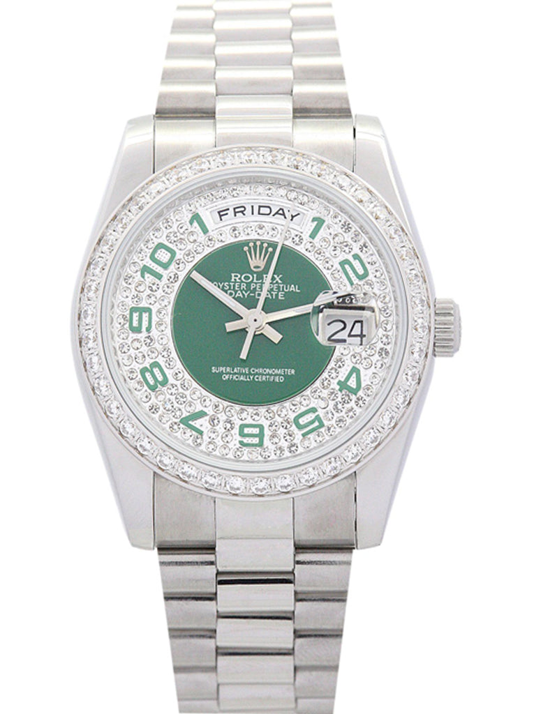Replica Rolex Day-Date 36mm Green and Silver with Diamonds Dial 118346