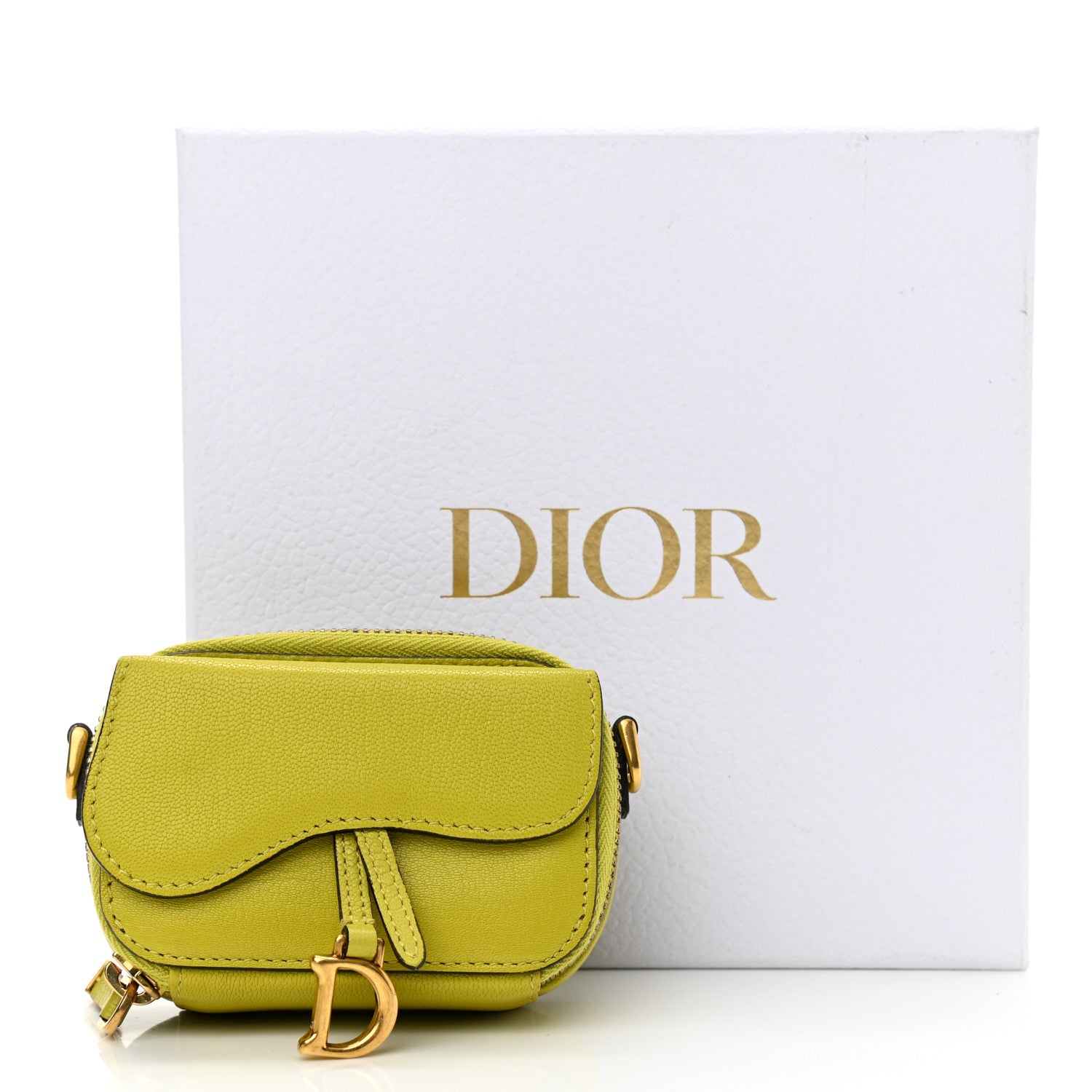 CHRISTIAN DIOR Goatskin Mini Saddle Shoulder Strap Pouch Lime
