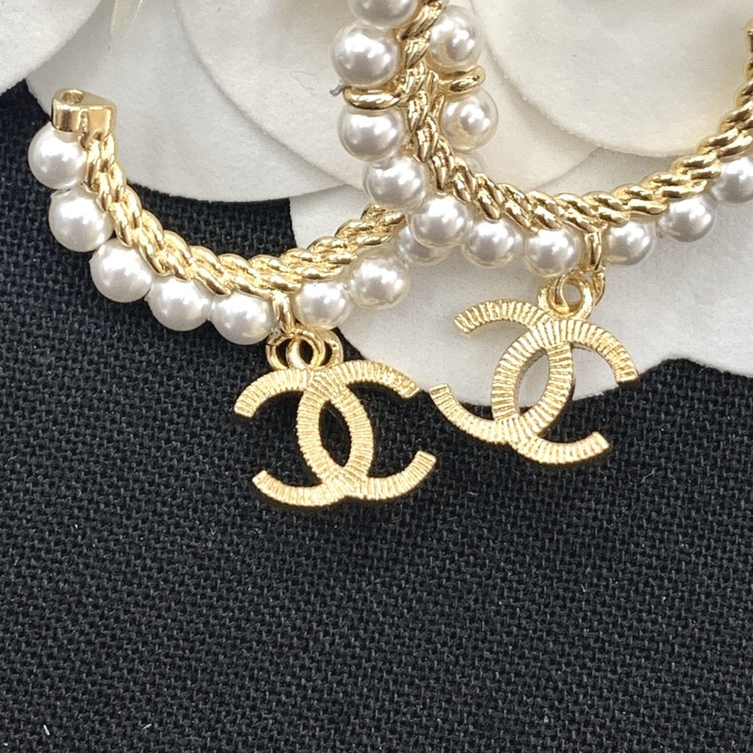 Elegant Pearl Double C Pendant Earrings