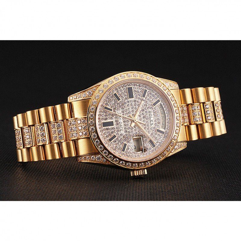 Swiss Rolex Day-Date Yellow Gold Diamond Pave