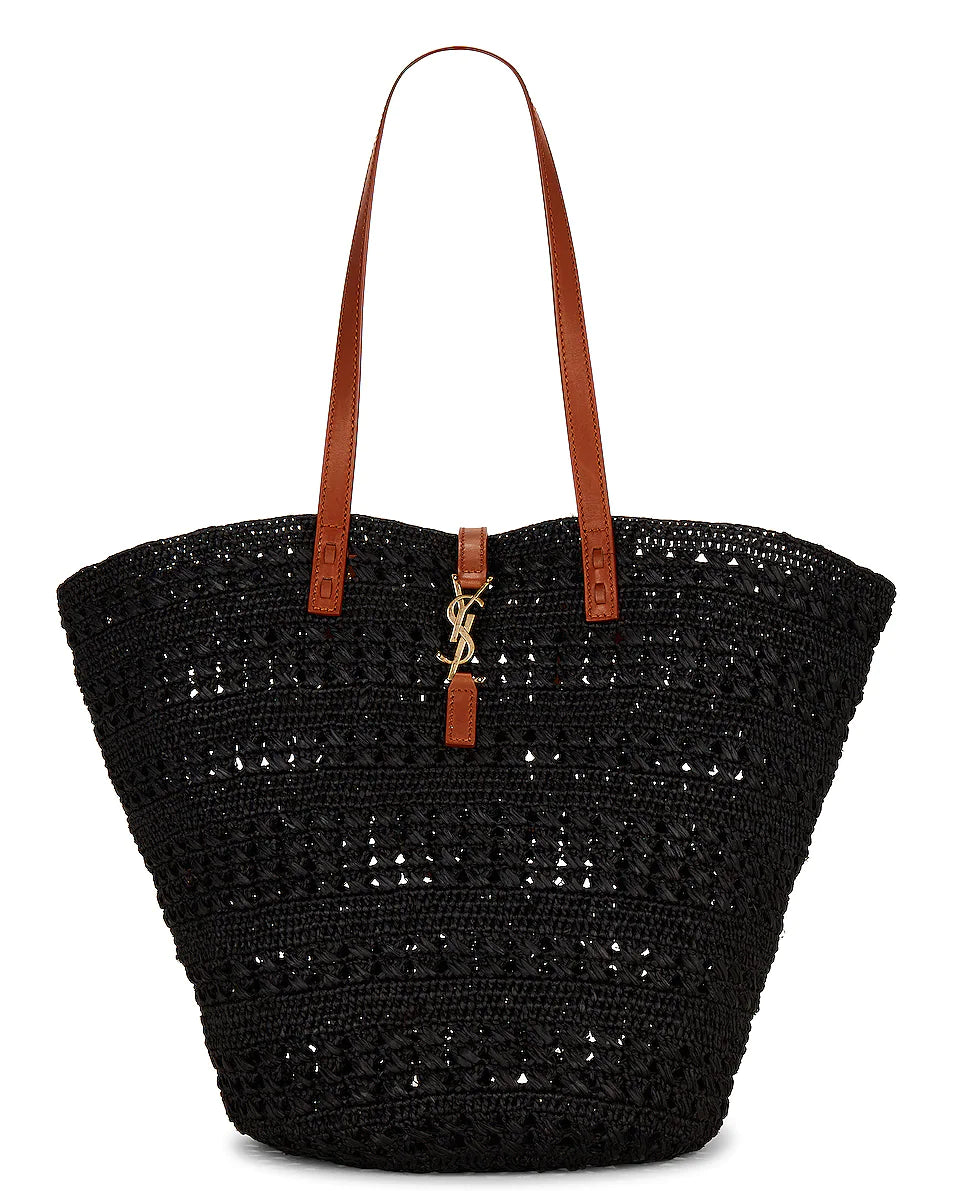 YSL Panier Medium Bag in Crochet Raffia and Smooth Leather