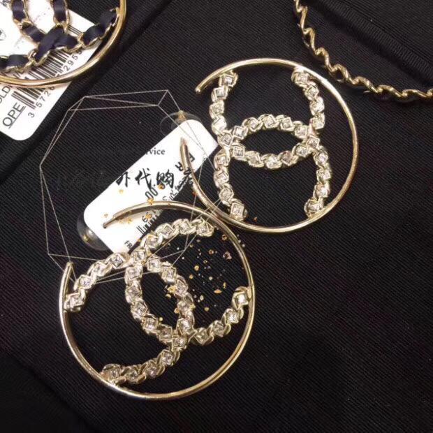 Large Circle Rhinestone Pierced Earrings