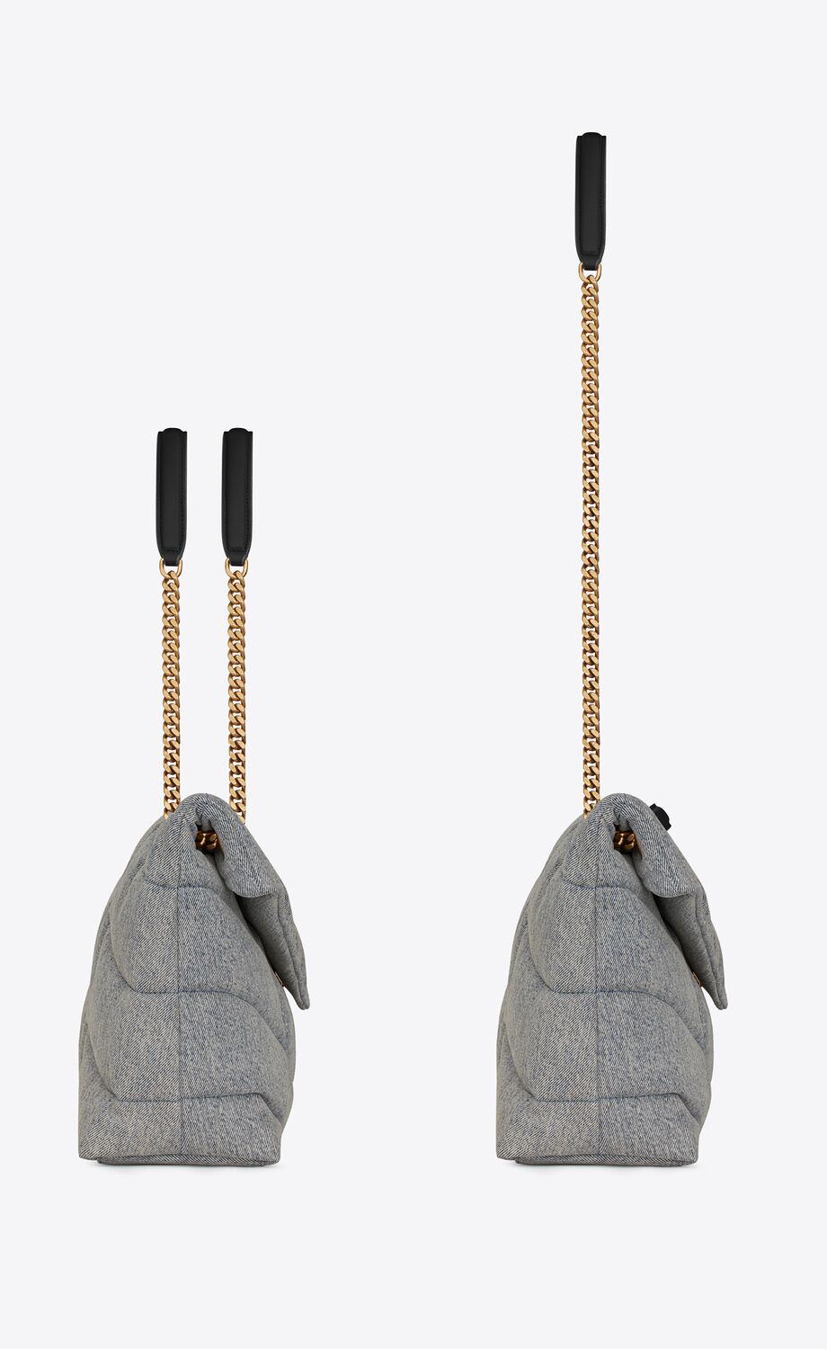 YSL Puffer Medium Chain Bag in Denim and Smooth Leather